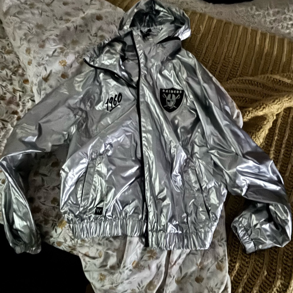 Silver Bomber Jacket with Logo raiders